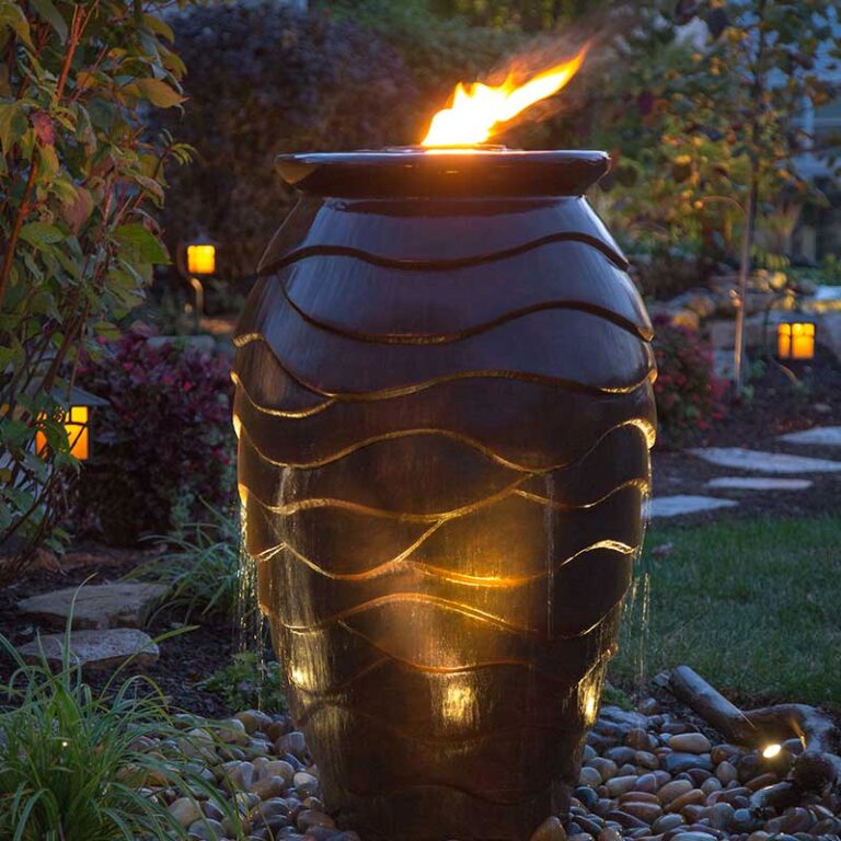 Fountainscape-at-night-brown-Scalloped-Urn_04